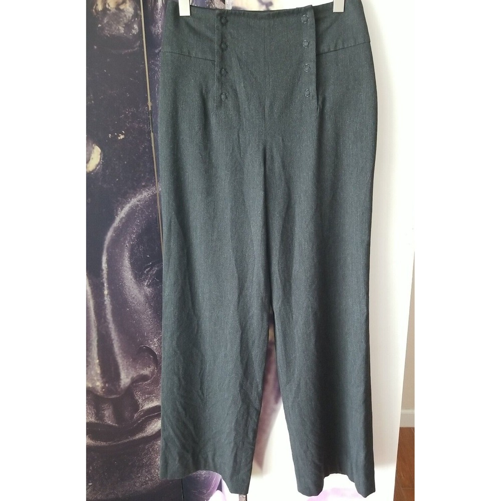 CARTONNIER Anthropologie Pants Gray Wide Flare Leg Sailor Button Career Size 6